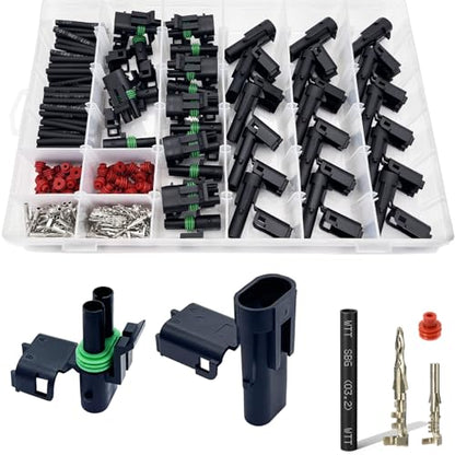15 Kits 2 Pin Connector Weather Pack Connectors Kit Automotive Electrical Waterproof Connectors 2 Wire Connectors with 60pcs Shrink Tubing Kit (18-14 AWG) - size: 18-14AWG 15Set
