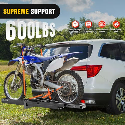 Nilight Motorcycle Hitch Carrier 600LBS, Heavy Duty Dirt Bike Hitch Hauler with 55.11" Longer Ramp, Pin, Tie-Down Strap and Tightener, 2" Receiver, 5" Wide Tire - color: Motorcycle Hitch Carrier Steel 600 LBS