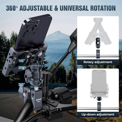 Shock-Absorbing Phone Holder, Handlebar Clamp Base Fits 0.5"-2" Diameter Bars, 25mm Ball & Dual Socket Arm, 360° Rotatable, Universal for iPhone/Android Phones Width 2.56"-3.74" (KPS-13) - color: KPS-13