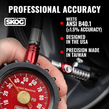 SKÖG Dual-Needle Tire Pressure Gauge 100 PSI | Leak-Free RatchetSeal Patented Quick-Connect | Cars, Trucks, Motorcycles, Bicycles | Battery Free