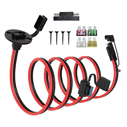 ELFCULB 10AWG 5FT Power SAE Socket Sidewall Port to SAE Connecters Extension Cable, with 10A 15A 20A 25A 30A Fuse, Reverse Adapter Quick Disconnect Weatherproof, for Solar Panel, Motorcycle, Car - color: Power Socket Sidewall to SAE, size: 5FT