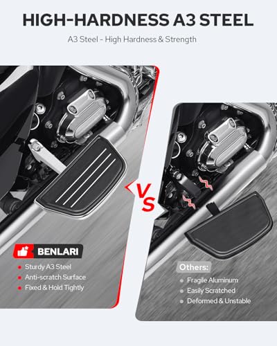 Benlari Passenger Floorboards Motorcycle Footboards Stainless Steel with Mount Kits Compatible with Harley Davidson Touring Road King Street Glide Road Glide Electra Glide 1993-2025 Streamline(Chrome) - color: CHROME