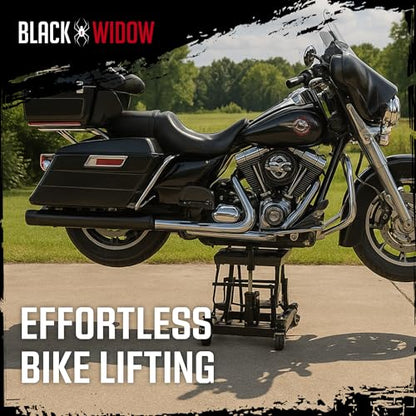 Black Widow Motorcycle and ATV Lift Jack Stand, Hydraulic Operation for Garage Storage and Lifting Vehicles up to 1,500 Pounds, Black