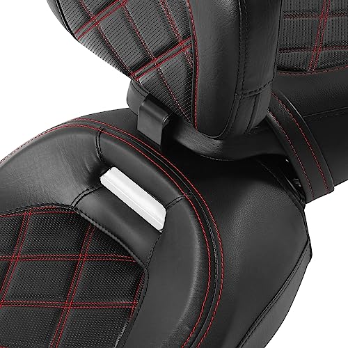 Passenger Seat Cushion, SLMOTO Motorcycle Low-Profile Rider Sissy Bar Backrest Pad For Harley Touring CVO Road King Street Glide Road Glide Electra Glide 2014-2023 Black Red - color: Black Red Seat+Rider Backrest#101