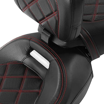Passenger Seat Cushion, SLMOTO Motorcycle Low-Profile Rider Sissy Bar Backrest Pad For Harley Touring CVO Road King Street Glide Road Glide Electra Glide 2014-2023 Black Red - color: Black Red Seat+Rider Backrest#101