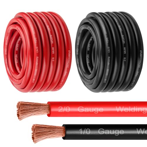MOOKEERF 2/0 Gauge Battery Cable - 15FT Red + 15FT Black 2/0 AWG Welding Cable Flexible Stranded Oxygen-Free Pure Copper Wire for Automotive, Battery, Inverter, Solar, Marine and Generator - color: 15FT Black + 15FT Red, size: 2/0AWG