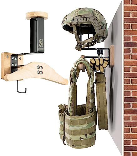 ONETIGRIS Tactical Gear Wall Mount, Motorcycle Helmet Holder Stand Jacket Hanger Plate Carrier Rack Display Organizer for Police Football Cycling Suit - color: Natural