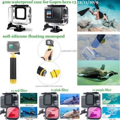 Accessories Kit Pack for Go pro 13 12 11 10 9 Hero Black, Waterproof Housing Case Backpack Shoulder Strap Mount Motorcycle Helmet Chin Mount Bundle for Gopro Hero13 12 11 10 9 Camera(YP01)