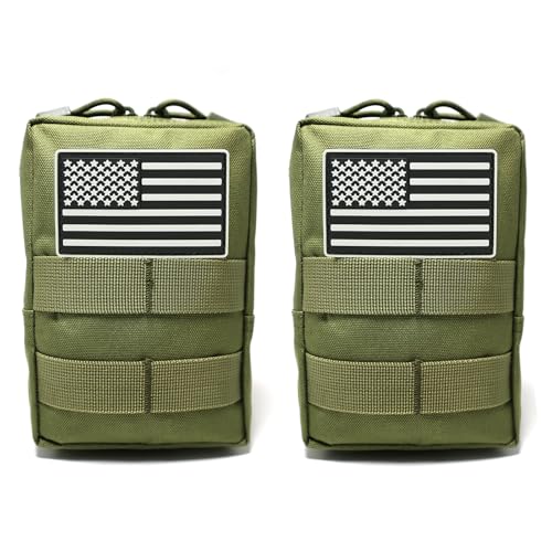 2 Pack Small Molle Pouches - Tactical Compact Water-Resistant EDC Pouch Bag Utility Belt Pouch Waist Pack Bag - color: Green