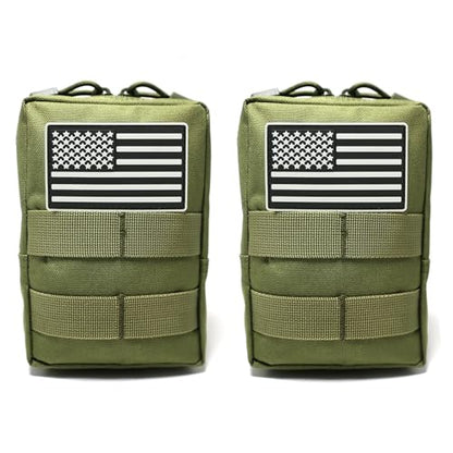 2 Pack Small Molle Pouches - Tactical Compact Water-Resistant EDC Pouch Bag Utility Belt Pouch Waist Pack Bag - color: Green