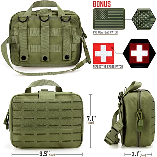 LIVANS Tactical Molle Medical Pouch - Upgraded Size, Large Capacity IFAK Pouch with Detachable Quick Release and Headrest Mount, Includes Flag and Cross Patch - color: Army Green