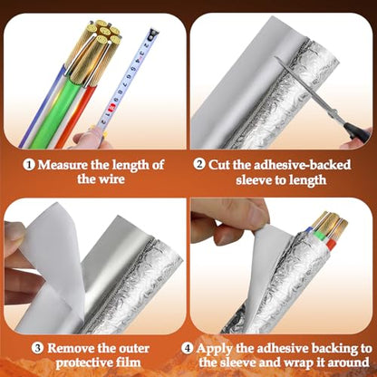 Self-Adhesive Automotive Heat Shield Sleeve, 3/8" x 39" Aluminum Heat Shield Wrap for Wiring, Hoses, Pipes & Exhaust Lines - Includes Stainless Steel Ties (Silver) - size: 3/8" I.D. x 39in