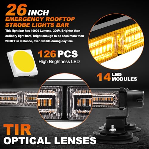 ASPL 26inch 126 LED Emergency Rooftop Strobe Lights Bar w/Controller Double Side Warning Hazard Snow Plow Flashing Light Traffic Advisor Safety Light for Work Trucks Vehicles Tow Pickup(Amber) - color: Amber