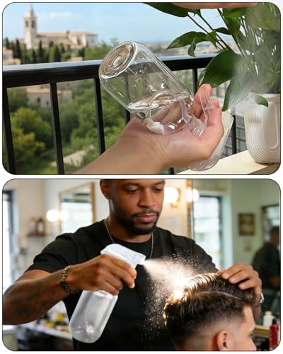 2 Pack 360° Spray Bottles, 16 oz Plastic Small Containers with Adjustable Spray Nozzles, Spray Bottles for Hair, Cleaning Solutions, BBQ and Plants Clear - color: Clear, size: 16 Ounces