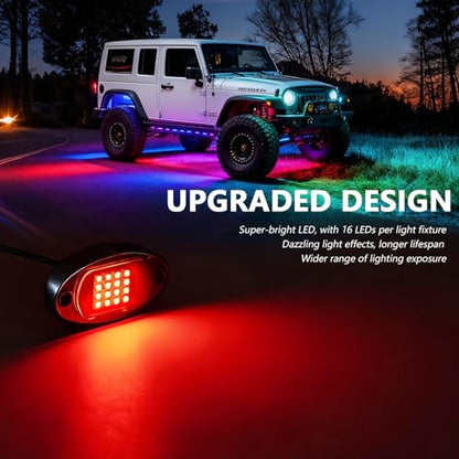 8 Pods Rock Lights, RGB LED Rock Lights APP Control Music Mode Multilcolor Waterproof Underglow kit for Trucks Car ATV UTV RZR SUV - size: 8 Pods Rock Light
