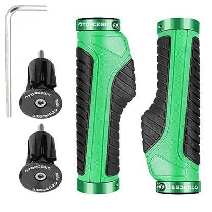 TOPCABIN Ergonomic Bike Grips - Widen Holding Rubber Grips with Aluminum LockGrips for Mountain & Road Bikes - color: Knife Style, Green/Black (Aluminum Lock Plug)1 Pair