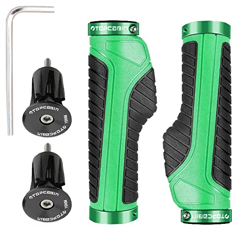 TOPCABIN Ergonomic Bike Grips - Widen Holding Rubber Grips with Aluminum LockGrips for Mountain & Road Bikes - color: Knife Style, Green/Black (Aluminum Lock Plug)1 Pair