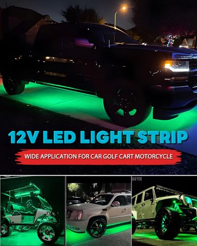 12V Led Light Strip Connectable 24Inch Green Led Strip Lights for Car Underglow Kit Golf Cart Motorcycle Boat Cabinet Waterproof Led Light Strip,4Pack - color: Green Led Strip