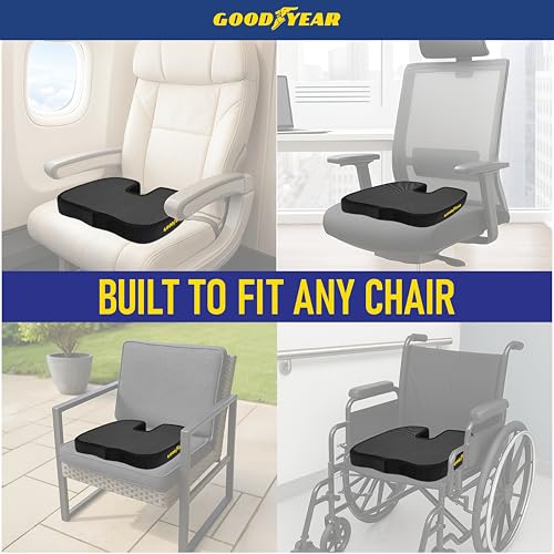 Goodyear Memory Foam Seat Cushion for Car & Office Chair – Tailbone Pain Relief, Cooling Pillow, Ergonomic Posture Corrector, Car Accessories & Home Office Essentials