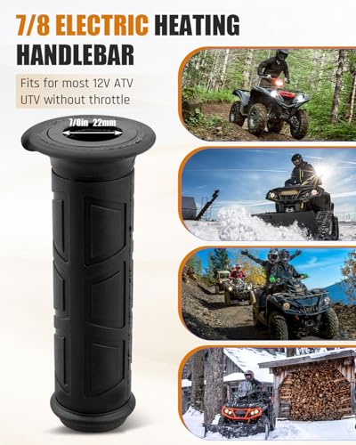 Lock on Heated ATV Grips, ATV Heated Grips and Thumb Warmer, 3 Heat Settings 7/8 12V Electric Heating Handlebar Grips