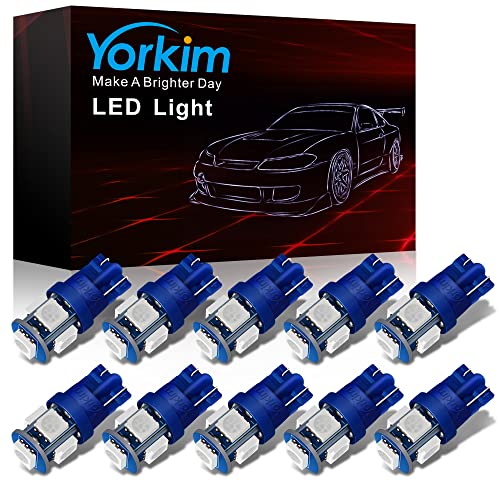 Yorkim 194 LED Bulbs Blue Super Bright New 5th Generation, T10 LED Bulbs, 168 Bulb for Car Interior Door Courtesy Dome Map License Plate Lights W5W 2825, Pack of 10 - color: Blue, size: 194/168-10PCS