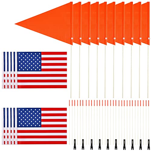 10 Pcs Upgraded Bike Flags with Pole 6 Feet High Visibility Orange Flags with Heavy Duty Fiberglass Flag Pole, Orange Flag and American Flag - color: 10 Pcs