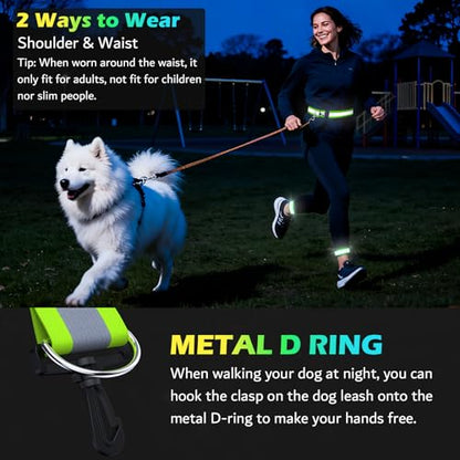 Reflective Walking Gear at Night, High Visibility Safety Reflective Sash Belt and 2-Pack Armband Set, Night Running Safety Gear for Women Men Kids - color: Green