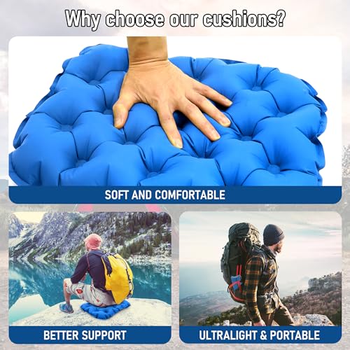 Inflatable Seat Cushion, Lightweight Stadium Seat Pad, Travel Air seat Cushion Anti-Slip for Airplane, Long Flights, Hiking, Climbing, Home and Camping, Compact Air Cushion - color: Blue