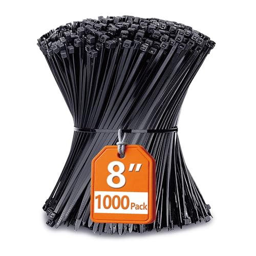 Zip Ties 8 inch with 40 lb Tensile Strength, Black Cable ties, 1000 Pack, ANOSON - size: 8"/1000 Pack (40 Lb)