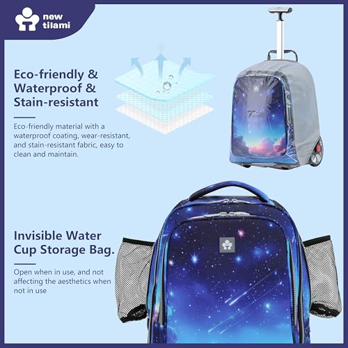 NEW TILAMI 20" Rolling Backpack for Teens Adults, Climbing Stairs Waterproof Backpack with Wheels for School Business Trave Camping with Laptop Compartment, Fit 17 Inch Laptop, Spacey Blue - color: Spacey Blue