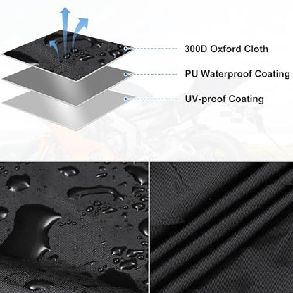 uxcell Motorcycle Cover Waterproof Half Cover Outdoor Motorbike Rain Cover Protector for Harley Dyna FXD FXDF Low Rider Super Wide Glide Fits 96" Black