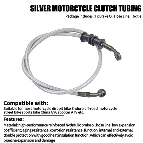 Silver Motorcycle Braided Steel Brake Clutch Oil Hoses Line Pipe Pipe for ATV Pit Dirt Bike Go Kart (Oil Hose Length 90cm)
