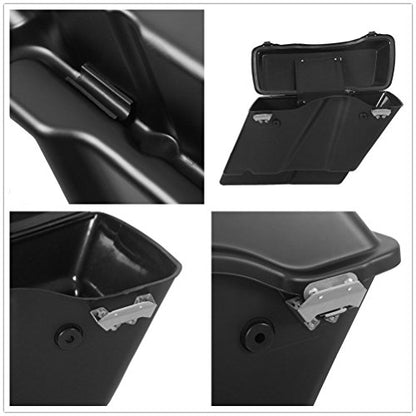 TCMT 5" Stretched Extended Saddlebags Fit For Harley Touring Models CVO Road Glide Road King Street Glide Electra Glide Ultra Classic 1994-2013 - color: Matte Black Chrome Latches
