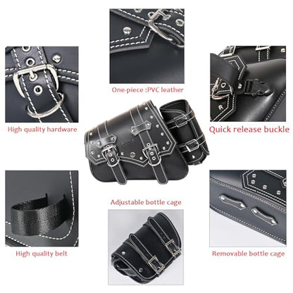 Motorcycle Saddle Bags Side Bags - Saddlebags Softail Pvc Leather,Waterproof, Side Tool Bag, Universal Storage Tool Bag for Motorbike,with cup holder (Left Side) - style: Left