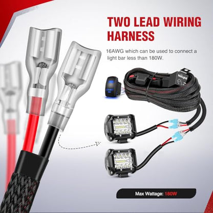 Nilight Wiring Harness Kit Nylon 16 AWG 2 Leads LED Light Bar 12V 5Pin Rocker Switch Laser On Off Power Relay Blade Fuse for Off Road Lights on Cars Jeep Boat Trucks - color: 16AWG Wiring Harness--2 Leads w/ Nylon Wire Loom