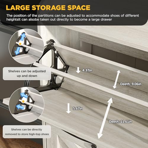 Maupvit Large Shoe Storage Cabinet with 4 Flip Drawers, Narrow Shoe Cabinet for Entryway with Wooden Legs, Freestanding Hidden Shoe Rack Organizer ＆ Metal Hinges, Beige - color: Beige, style: 4-Drawers