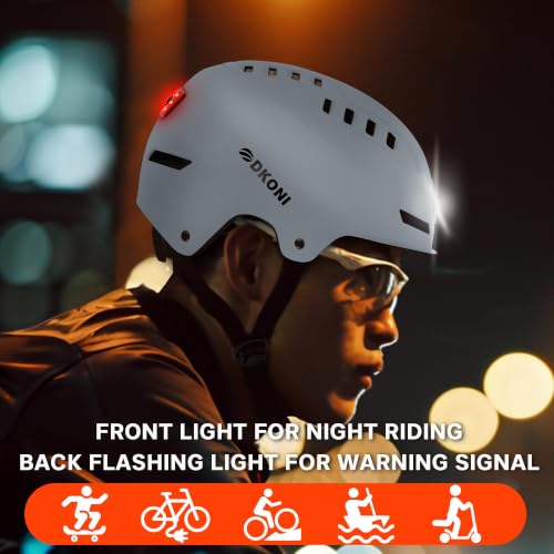 DKONI Bike Helmet with LED Lights Bicycle Helmets Commuter Cycling Helmet USB Rechargeable Front & Back LED Light Helmet for Adult Men Women - color: Grey, size: Large: 22-24 inch (56-61cm)