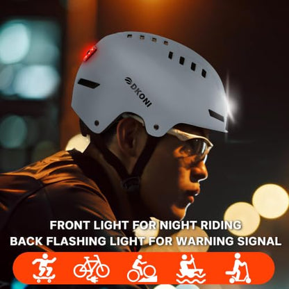 DKONI Bike Helmet with LED Lights Bicycle Helmets Commuter Cycling Helmet USB Rechargeable Front & Back LED Light Helmet for Adult Men Women - color: Grey, size: Large: 22-24 inch (56-61cm)