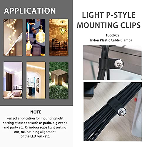 mankk 50PCS 1/2 Inch Rope Light Clips P-Style Mounting Clips Plastic Cable Clamps with Compatible Stainless Steel Pan Head Phillips Screws for Wire Management M-030-BK-LS - size: 50 Pack 1/2Inch