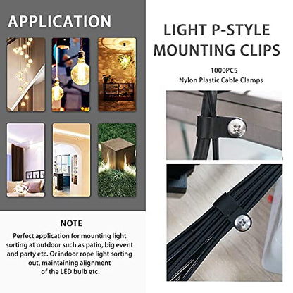 mankk 50PCS 1/2 Inch Rope Light Clips P-Style Mounting Clips Plastic Cable Clamps with Compatible Stainless Steel Pan Head Phillips Screws for Wire Management M-030-BK-LS - size: 50 Pack 1/2Inch