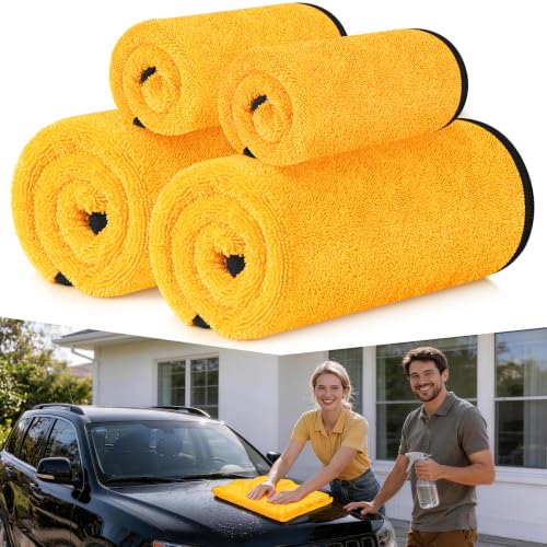 Bolant 4 Pack Twisted Loop Car Drying Towel, 36x24 in Car Towels Cleaning Supplies, Reusable Shammy Quick Dry Cloth for Carwash, for Auto, Boat, Kitchen, Windows & Bathroom（Yellow） - color: Yellow