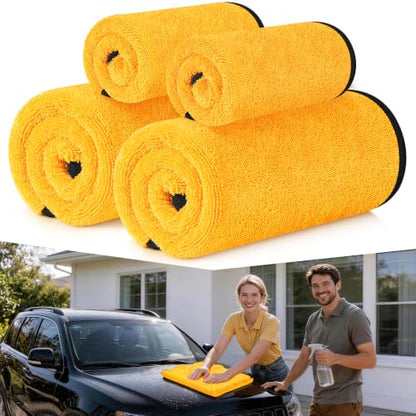 Bolant 4 Pack Twisted Loop Car Drying Towel, 36x24 in Car Towels Cleaning Supplies, Reusable Shammy Quick Dry Cloth for Carwash, for Auto, Boat, Kitchen, Windows & Bathroom（Yellow） - color: Yellow