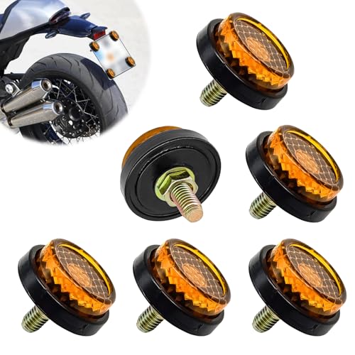 6 Pieces Reflectors Round Mini Decorative - Bolts and Nuts Nuts Mini Decorative M5 Screw Tag Bolt Round Reflective for Motorcycle Bike License Plate (Yellow) - color: Yellow