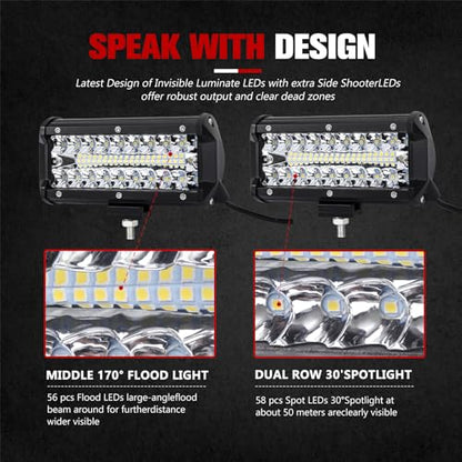 FIERYRED 2PCS 7 Inch LED Light Bar for Truck, Boat, ATV,UTV, Marine, IP68, 24000LM LED Pods Spot & Flood Combo Beam, 12V Triple Row Light Bar Off Road Driving Led Work Lights - size: 7 Inch