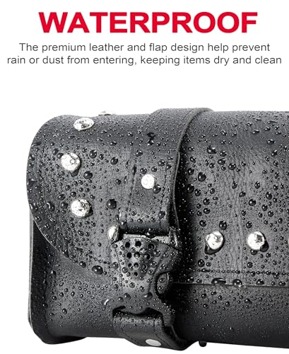 Dream Apparel Motorcycle Tool Fork Bag, PU Leather Front Bag for Motorcycle Front Fork Handlebar Universal Black Sissy Bar Roll Storage Pouch - style: With Studs
