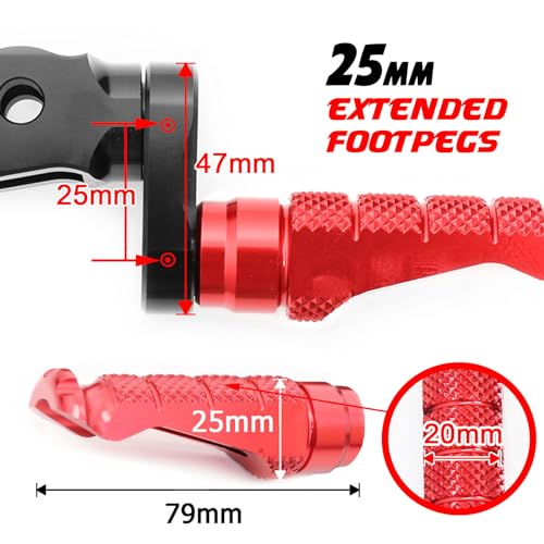 MCMOTOPARTS R-FIGHT Red Front Footpegs 25mm Lowering Foot Pegs Compatible with ER-6F 2006-2008 06 07 08 - color: Red, size: 1 inch Extension (25mm)