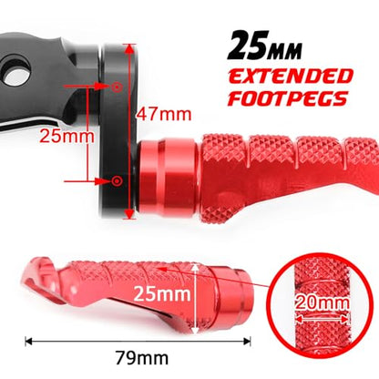 MCMOTOPARTS R-FIGHT Red Front Footpegs 25mm Lowering Foot Pegs Compatible with ER-6F 2006-2008 06 07 08 - color: Red, size: 1 inch Extension (25mm)