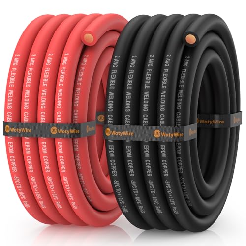 2 Gauge Wire Battery Cable, 2 AWG EPDM Welding Cable with Oxygen-Free Copper, Flexible/High Conductivity for Solar, Automotive, Battery, Inverter, RV, Marine (15 ft Red + 15 ft Black) - color: 2awg, size: 15ft