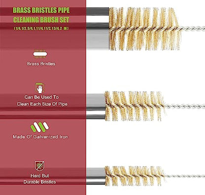16 Inch Extra Long Pipe Cleaning Brush Set with Brass Bristles, 8 Piece Variety Pack for Auto Parts, Bottles,Tubes, Etc.