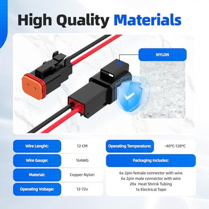 2 Pin Deutsch Connector, Hoodutric 16AWG Black Male Female Wiring Harness DT Pigtail 2 Wire Waterproof Electrical Connectors with Heat Shrink Tubing Electrical Tape for Car Truck Motorcycle Boat-6 Kit - style: 2Pin Black 6 Set